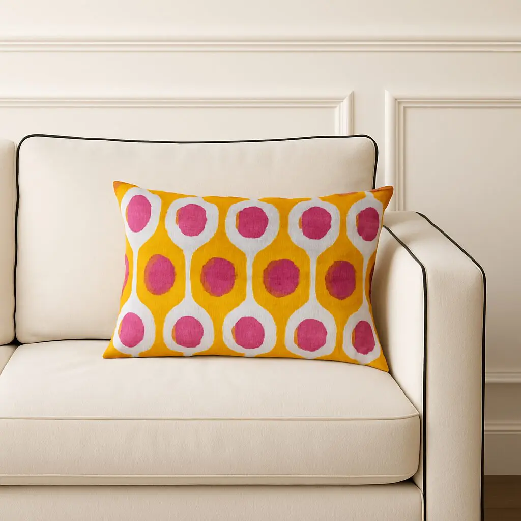 Cojin Terciopelo topos rosa amarillo y beige