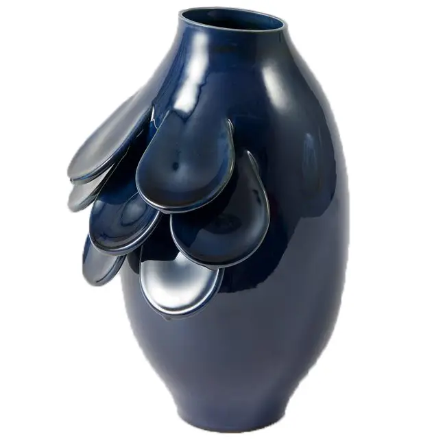 Jarrón pétalos azul céramica
