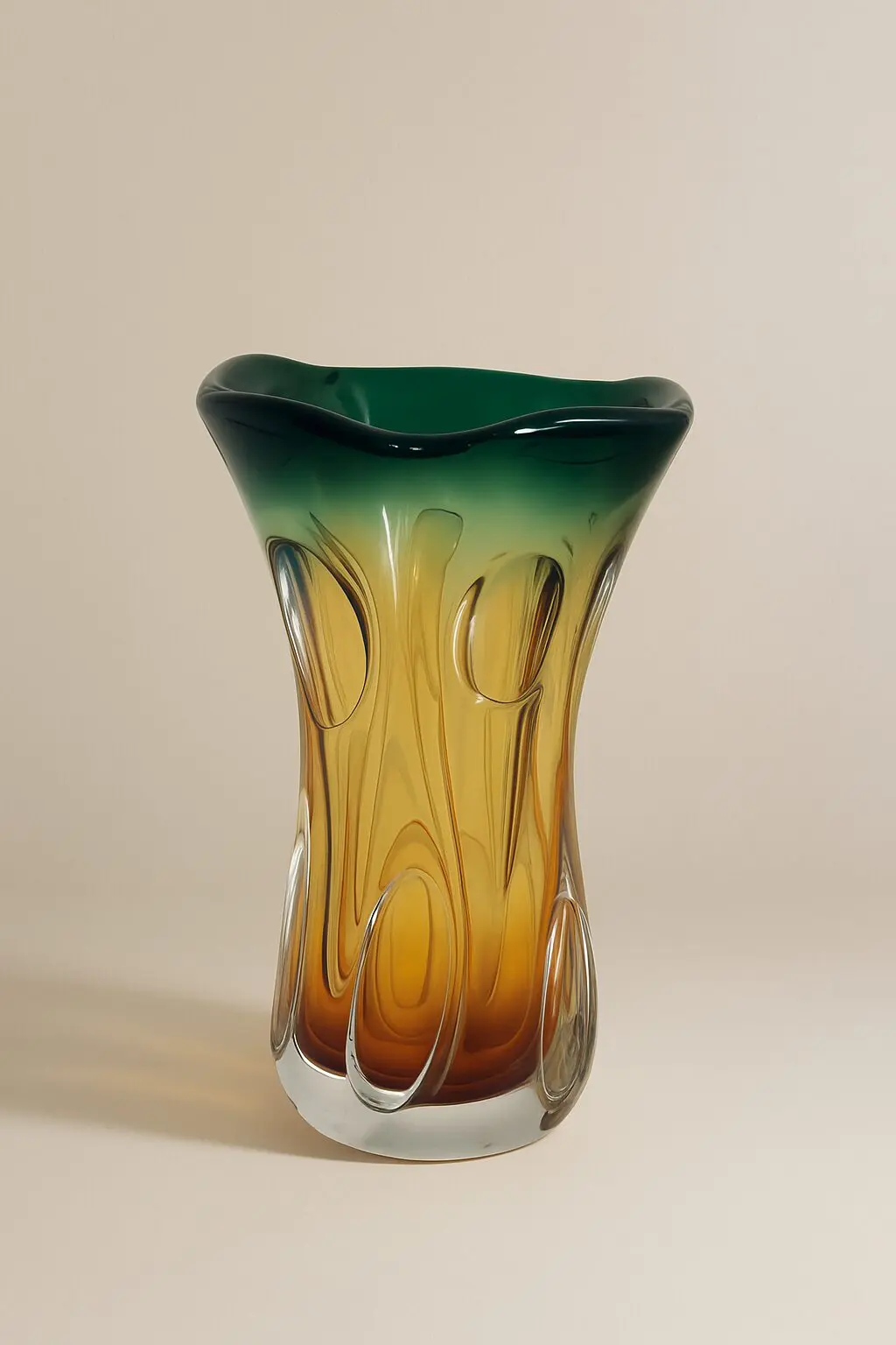 Jarrón cristal verde y amarillo