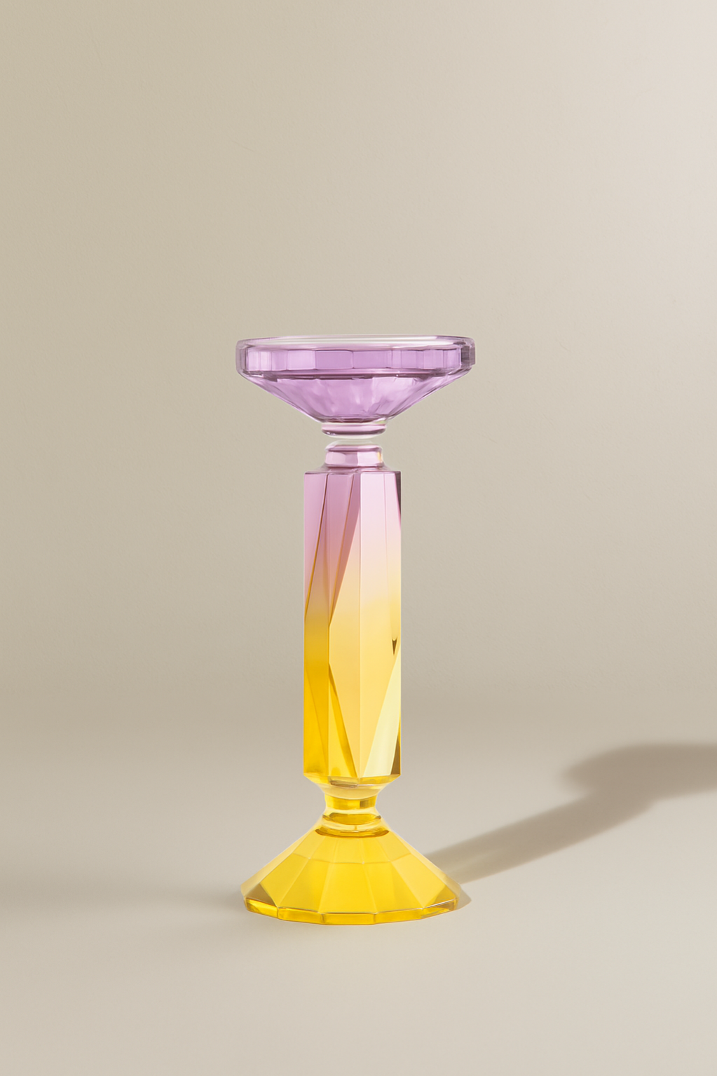 Candelabro cristal amarillo y morado