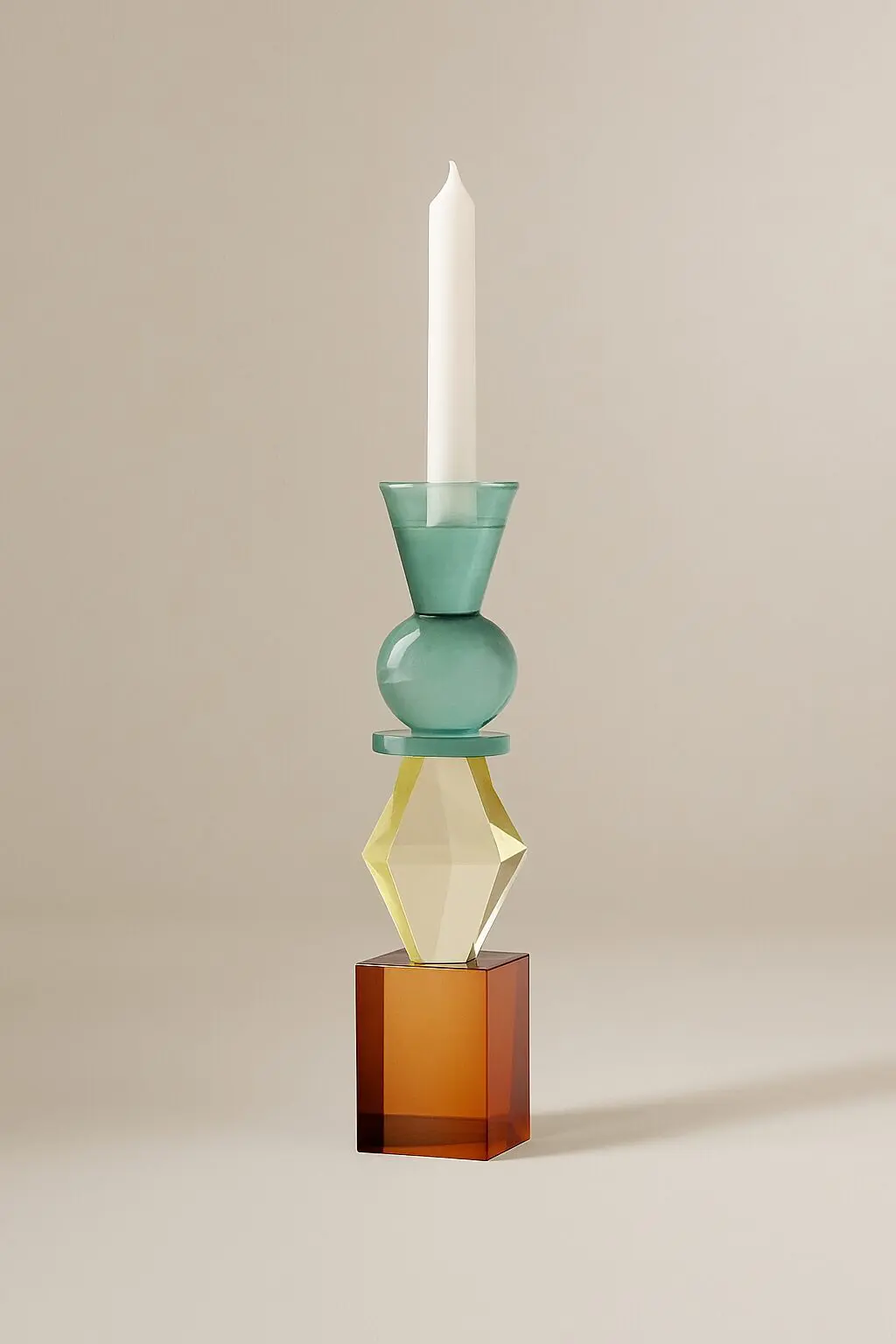 Candelabro marrón y turquesa geométrico
