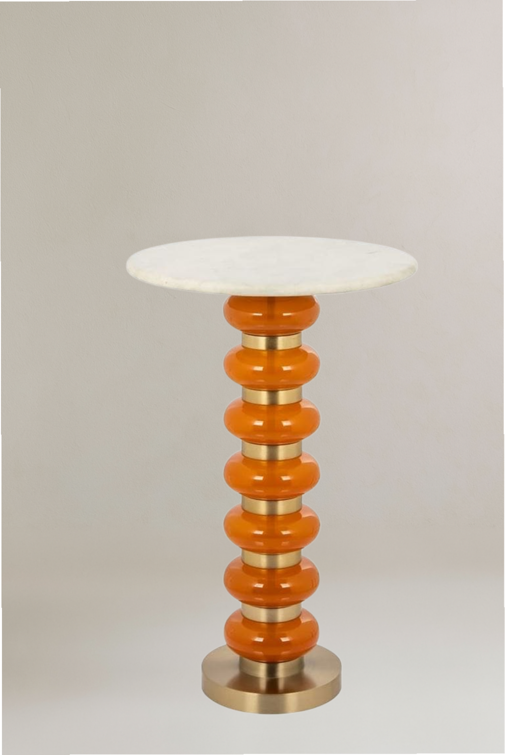 Mesa mármol pie vidrio abombado naranja