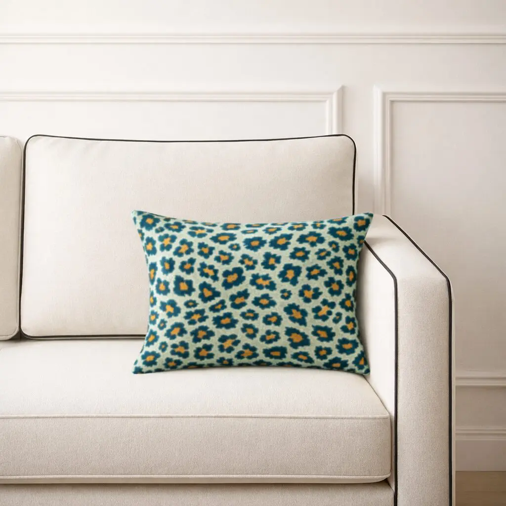 Cojin Terciopelo leopardo azul y dorado