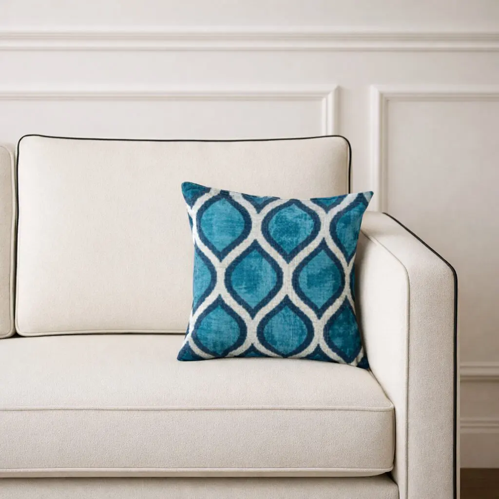 Cojin Terciopelo azul gris y beige