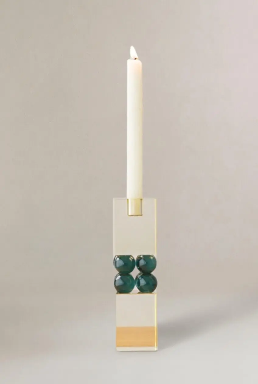 Candelabro cristal cubico esferas azules L