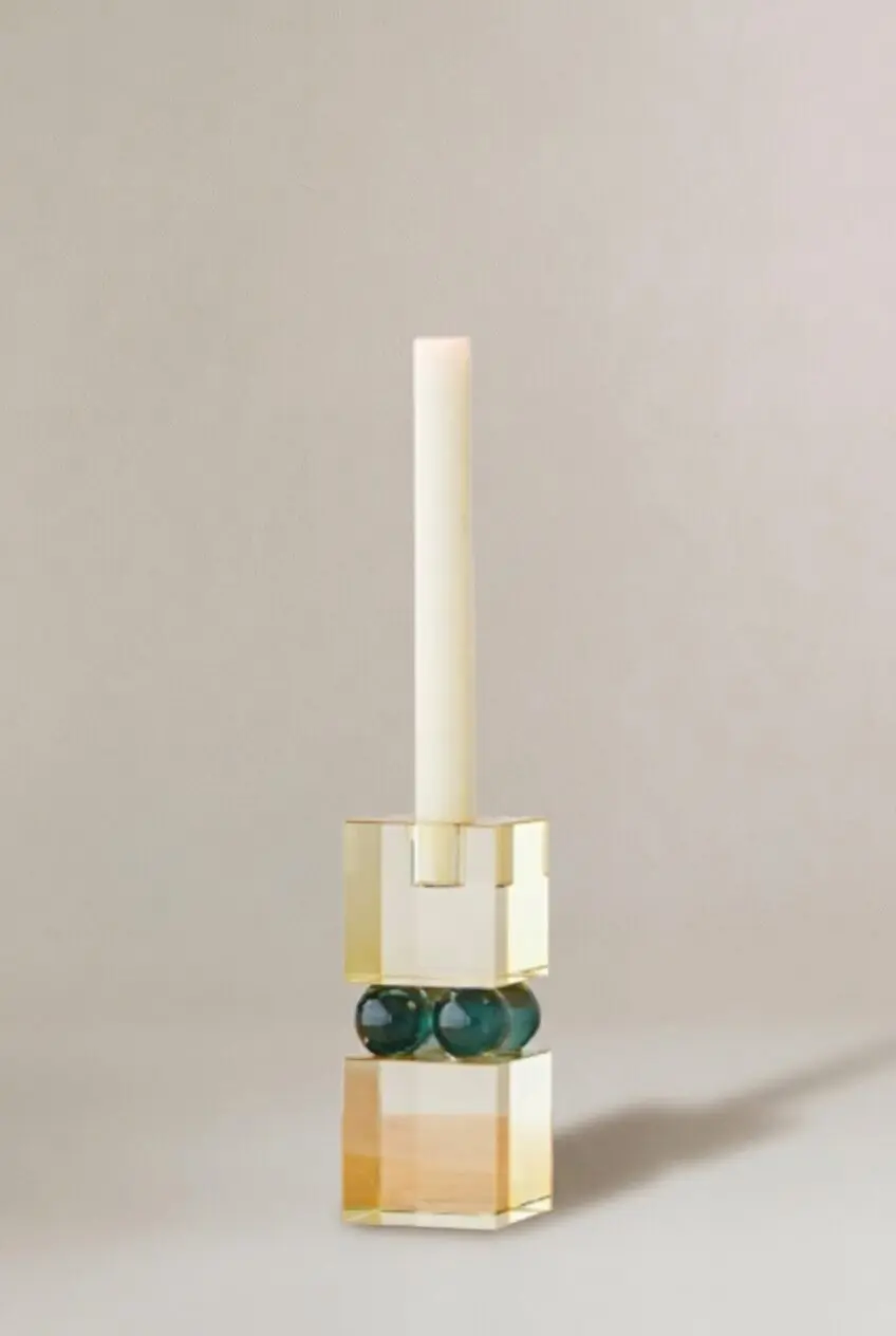 Candelabro cristal cubico esferas azules