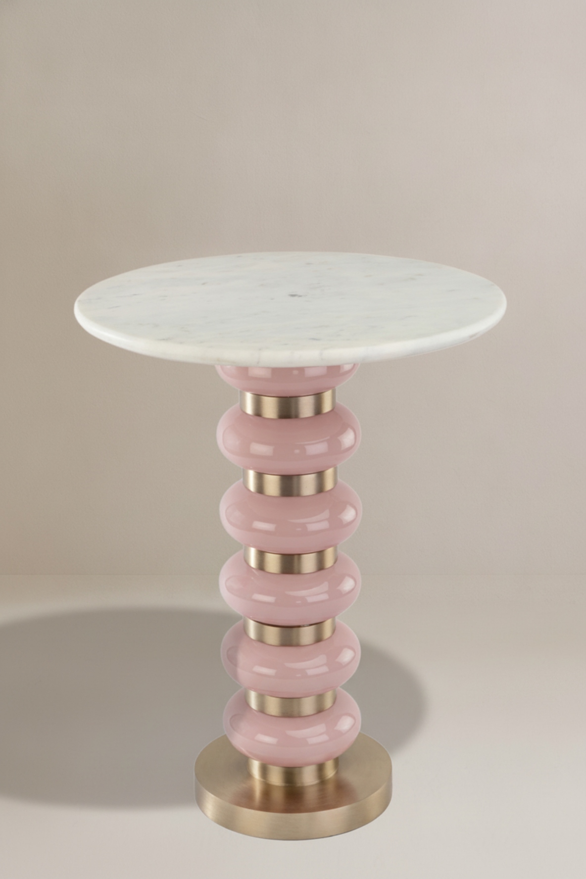 Mesa mármol base cristal rosa